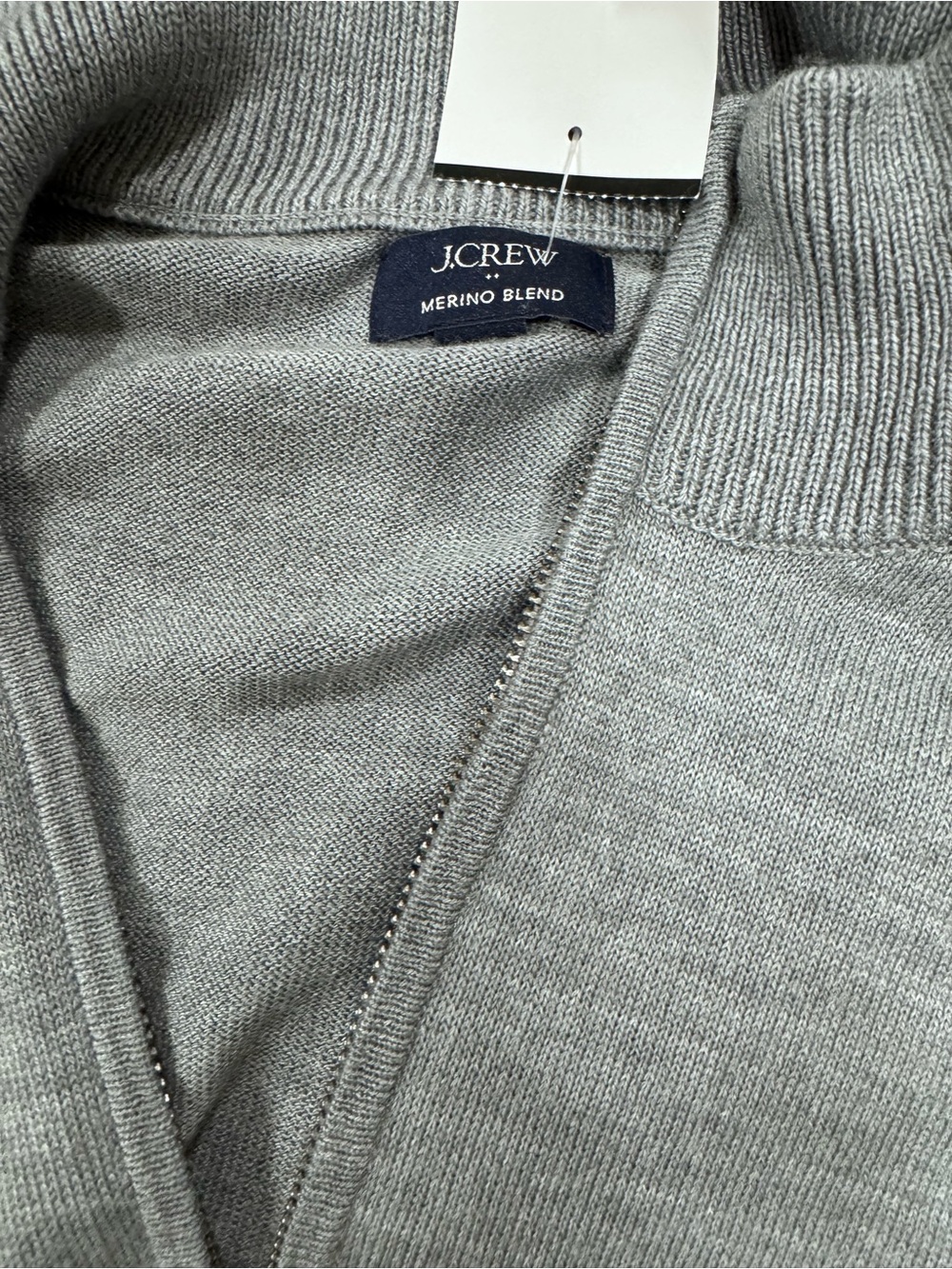 J. Crew Men's Light Gray Merino-Blend Zip Sweater